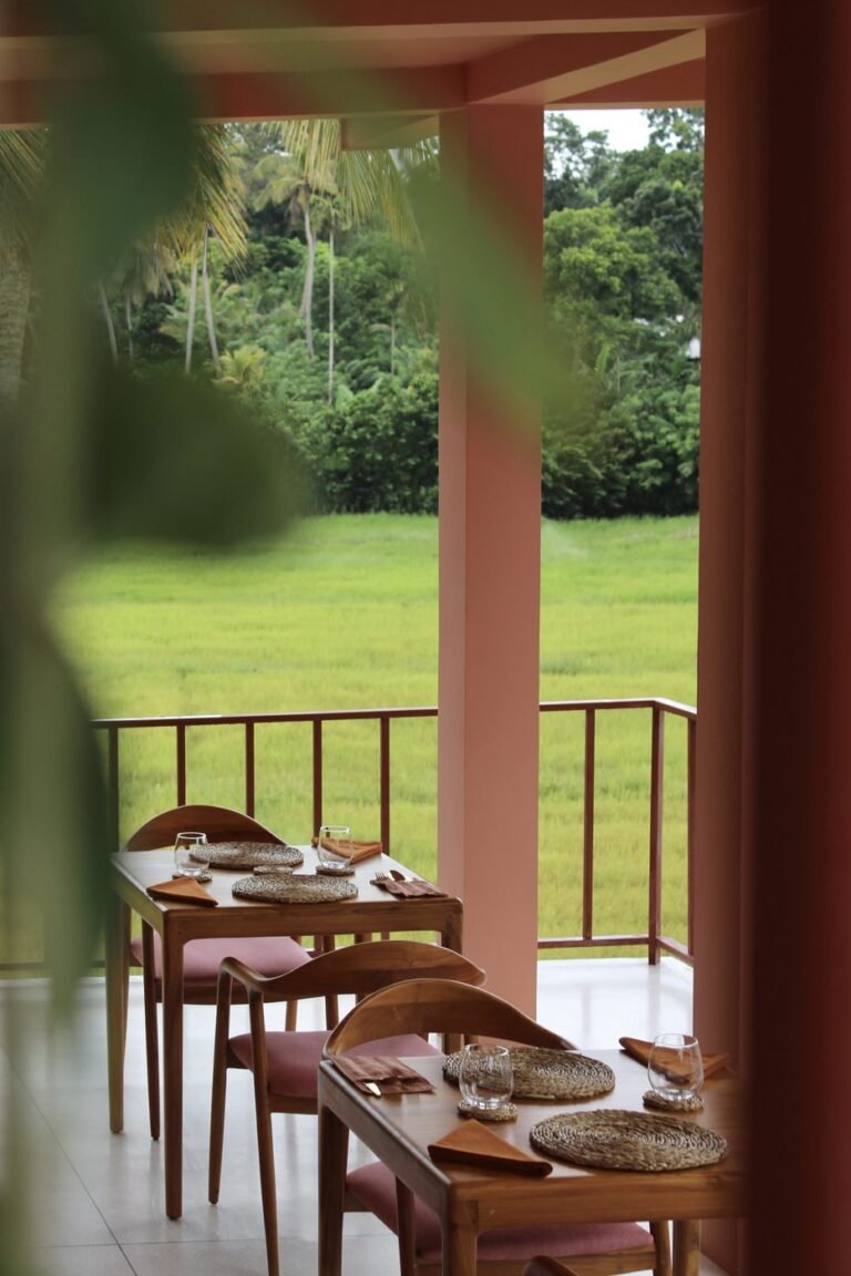 Breakfast table with a view over the rice fields